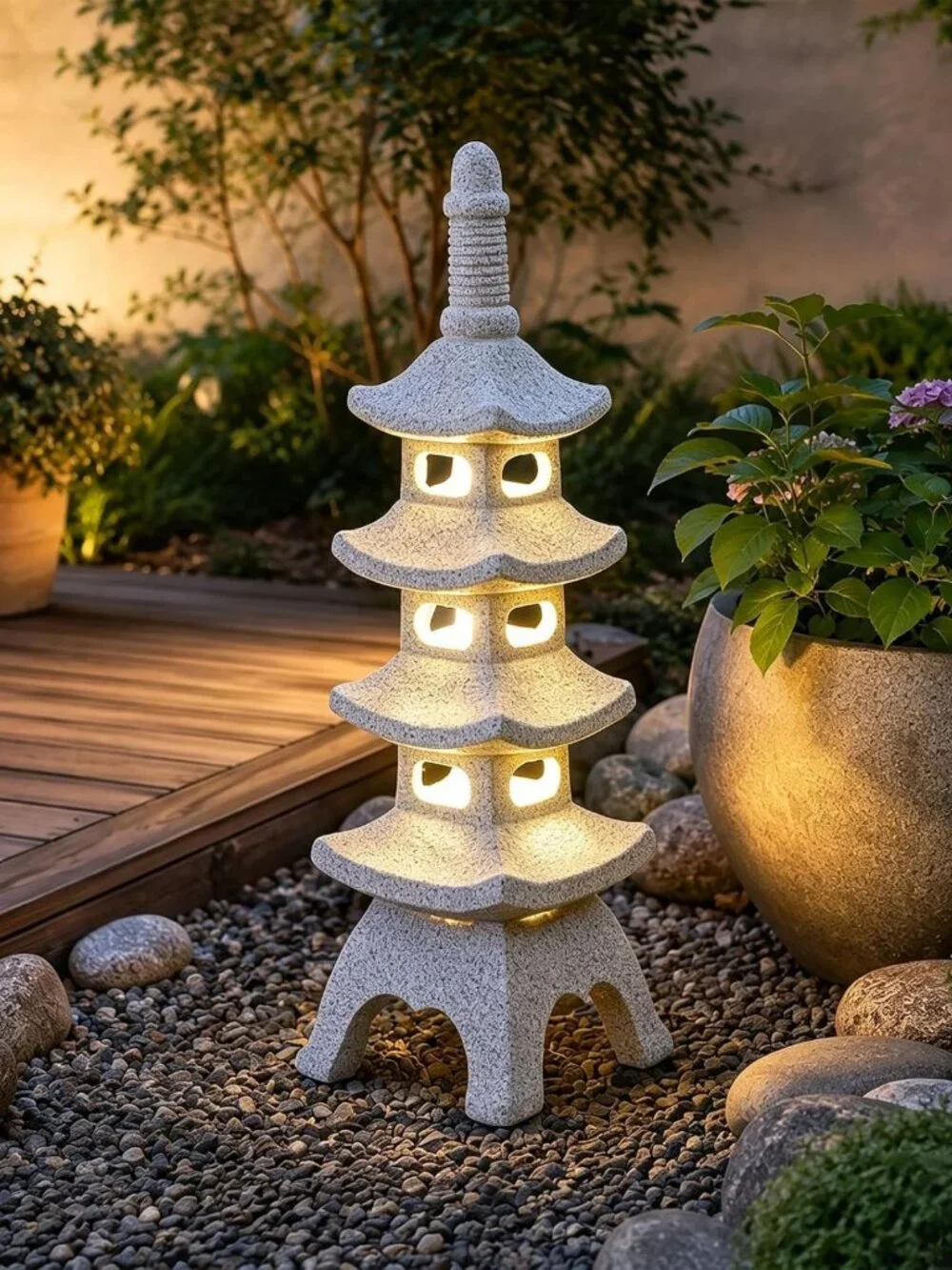 15.7-Inch Solar Pagoda Garden Statue | Weatherproof Zen Decor for Patio & Yard